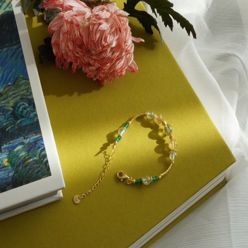 綠髮晶金髮晶葡萄石925純銀手鏈