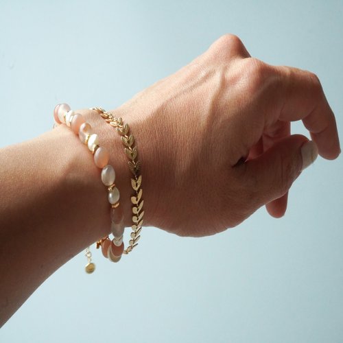 太陽石雪花幽靈巴洛克淡水珠14GF手鏈