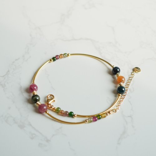 天然碧璽925純銀包金雙鏈