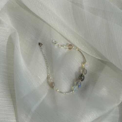 黑髮晶拉長石蛋白石石雲切面灰瑪瑙925純銀手鏈