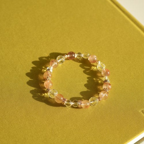 金髮晶切面白水晶14KGF彈性手鍊