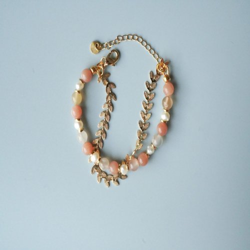 太陽石雪花幽靈巴洛克淡水珠14GF手鏈