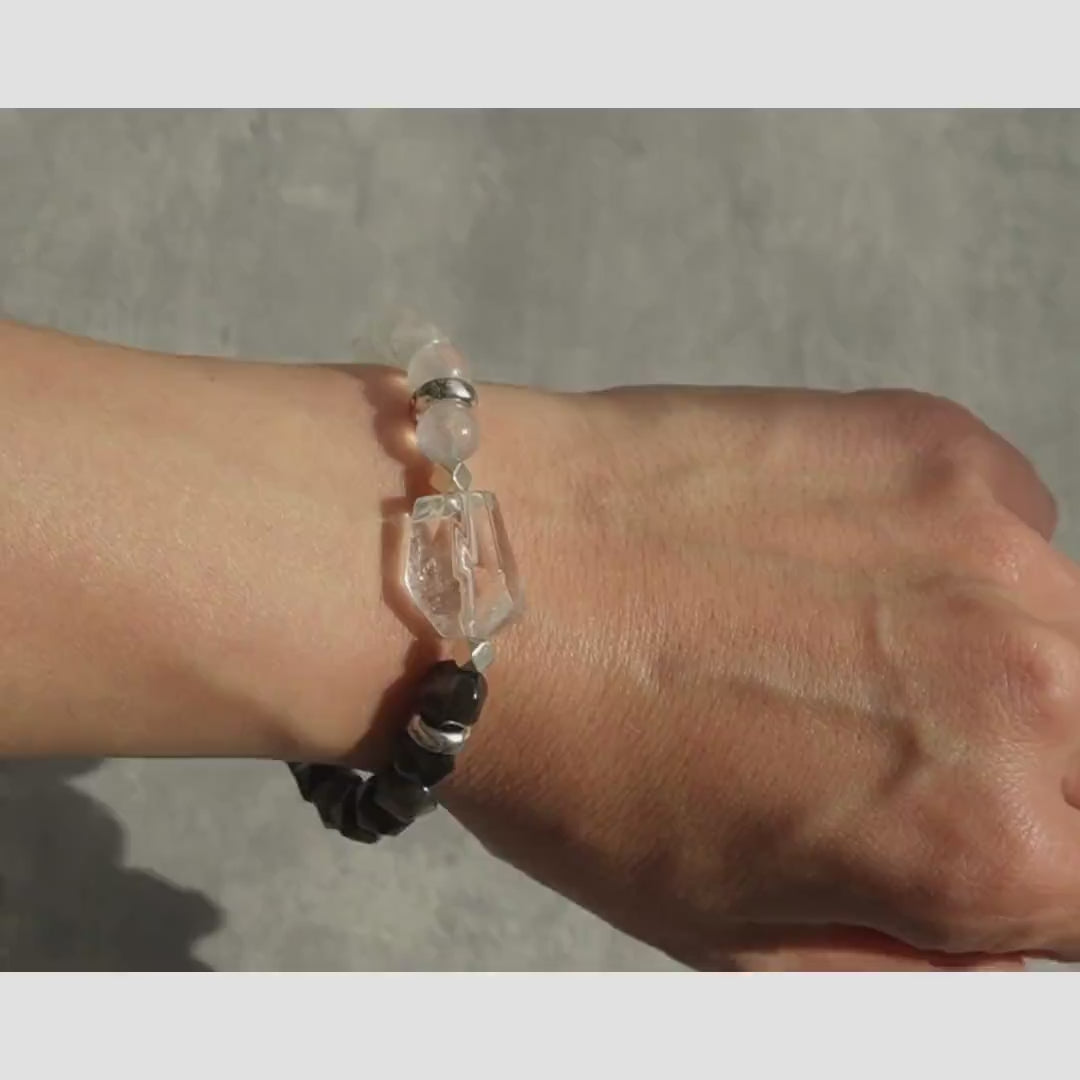 白水晶銀曜石藍月光石925純銀手鏈