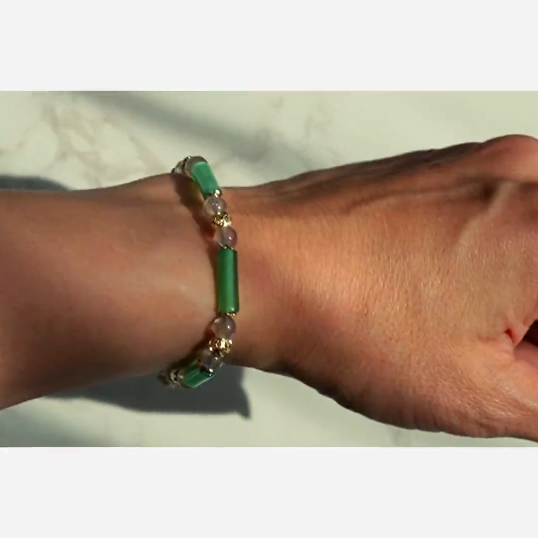 綠瑪瑙管珠拉長石14KGF磁扣手鏈